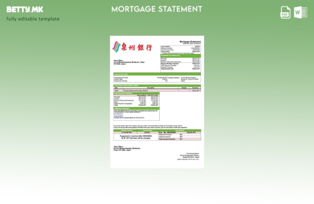 модерен стил Јапонија Шаблон за извод за хипотека на банката Senshū Word и PDF